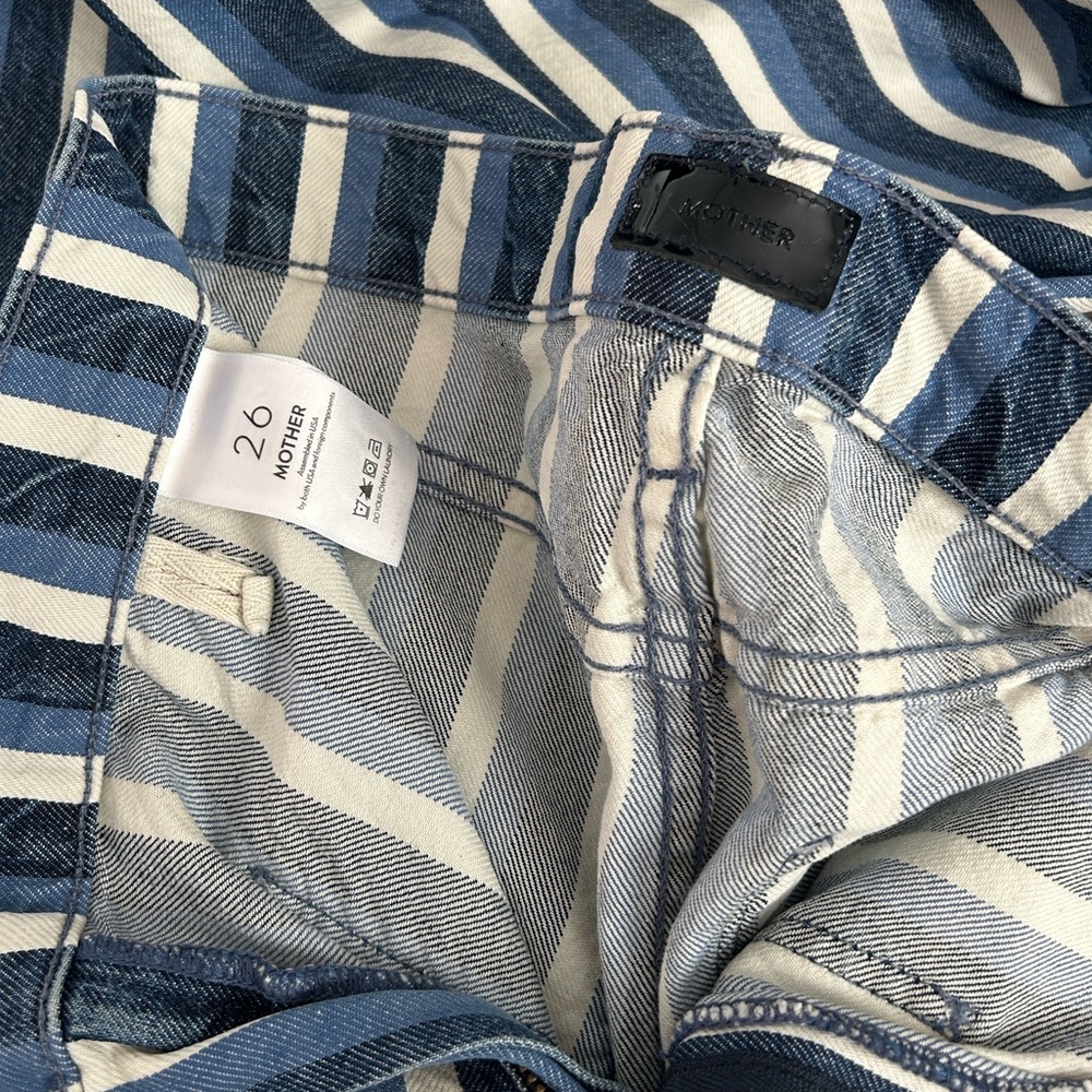 MOTHER Denim Patch Pocket Twister Sneak Blue and White Striped HighRise Jeans 26 - Picture 3 of 14